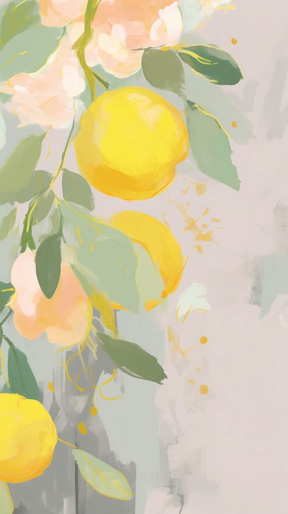 Lemon branch painting fruit plant. 