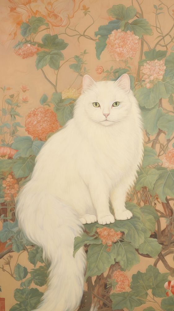 Beautiful cat wallpaper painting animal mammal. AI generated Image by rawpixel.