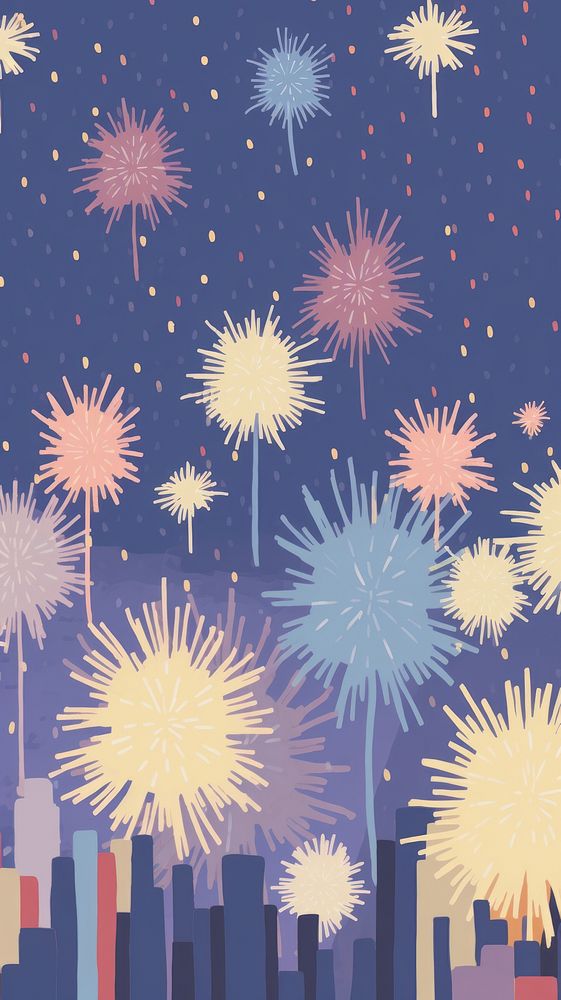 Painting of beautiful firework wallpaper fireworks outdoors illuminated. AI generated Image by rawpixel.