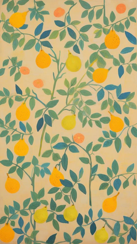 Beautiful lemons wallpaper painting pattern plant. AI generated Image by rawpixel.