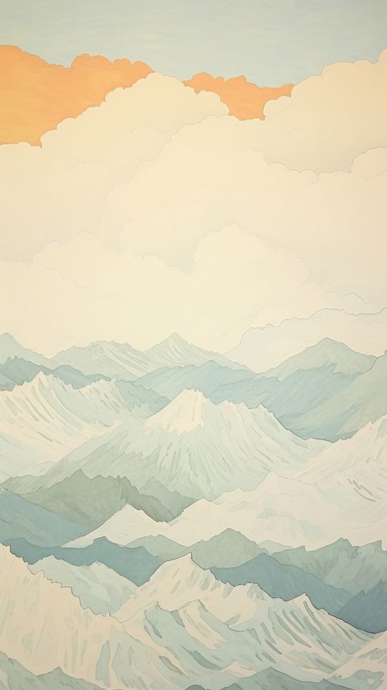 Beautiful mountain wallpaper painting drawing nature. AI generated Image by rawpixel.