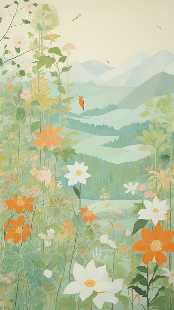 Beautiful nature wallpaper painting outdoors pattern. AI generated Image by rawpixel.