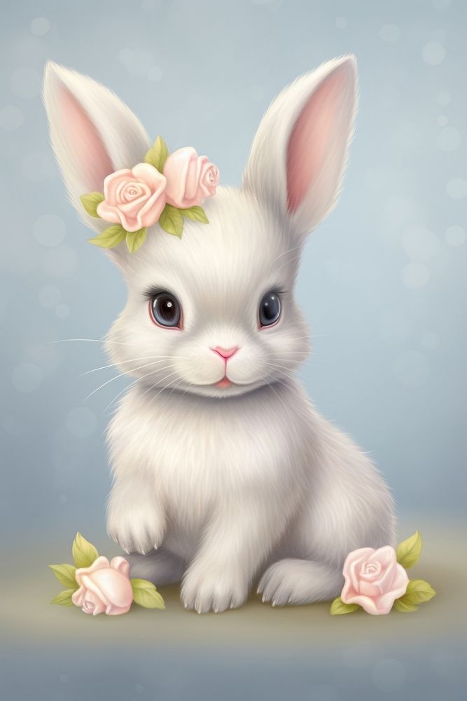 Cute baby rabbit flower animal mammal. AI generated Image by rawpixel.