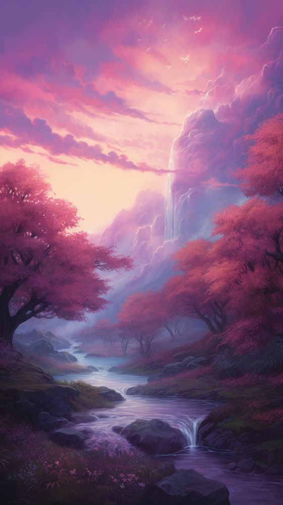 Fantasy landscape wallpaper outdoors painting nature. AI generated Image by rawpixel.