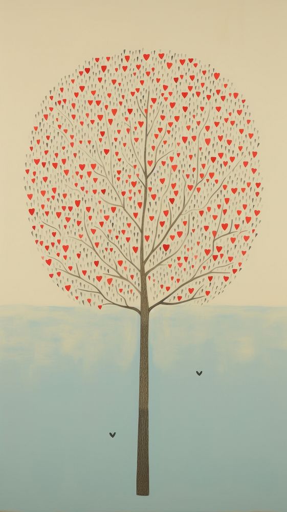 Heart-shape tree wallpaper painting plant tranquility. AI generated Image by rawpixel.