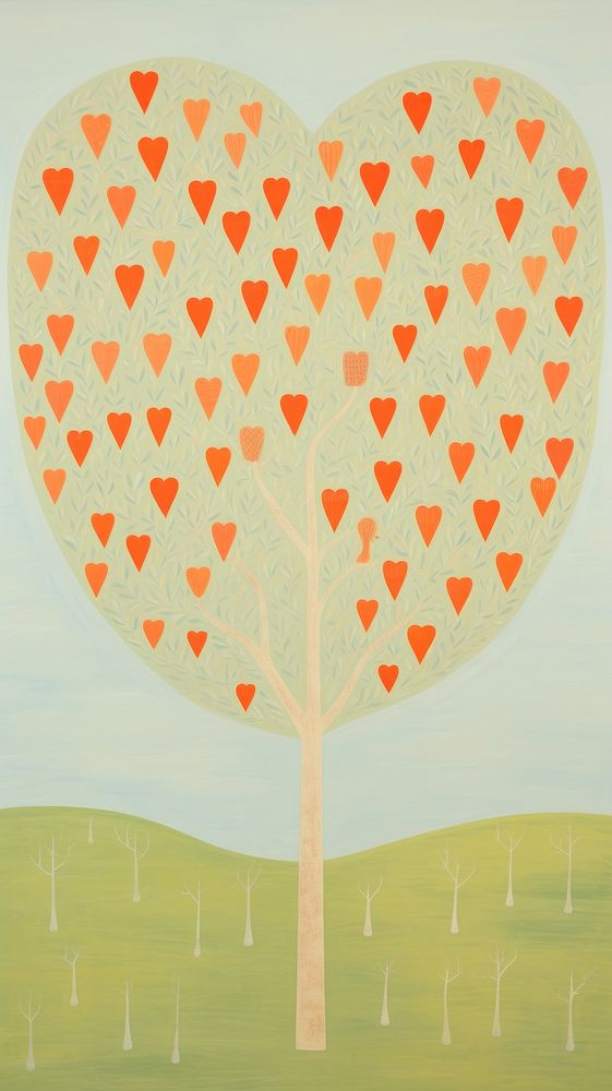 Heart-shape tree wallpaper painting outdoors pattern. AI generated Image by rawpixel.