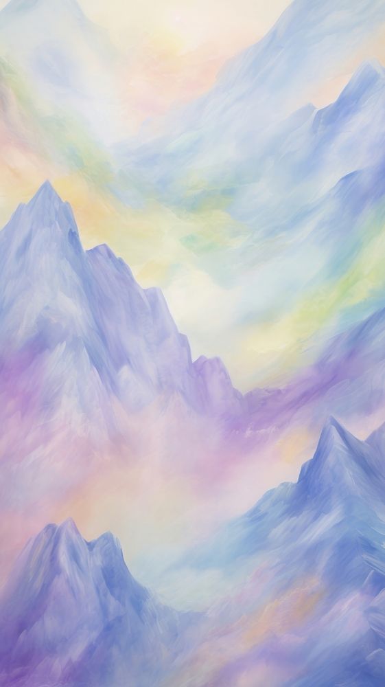 Mountain wallpaper painting landscape nature. AI generated Image by rawpixel.