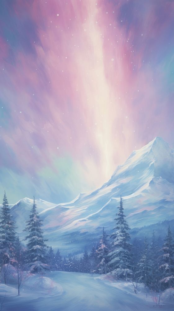 Northern light wallpaper painting landscape outdoors. 