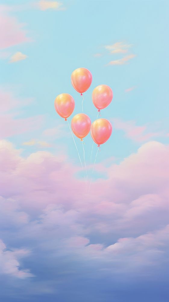 Sky with balloons wallpaper transportation tranquility landscape. AI generated Image by rawpixel.