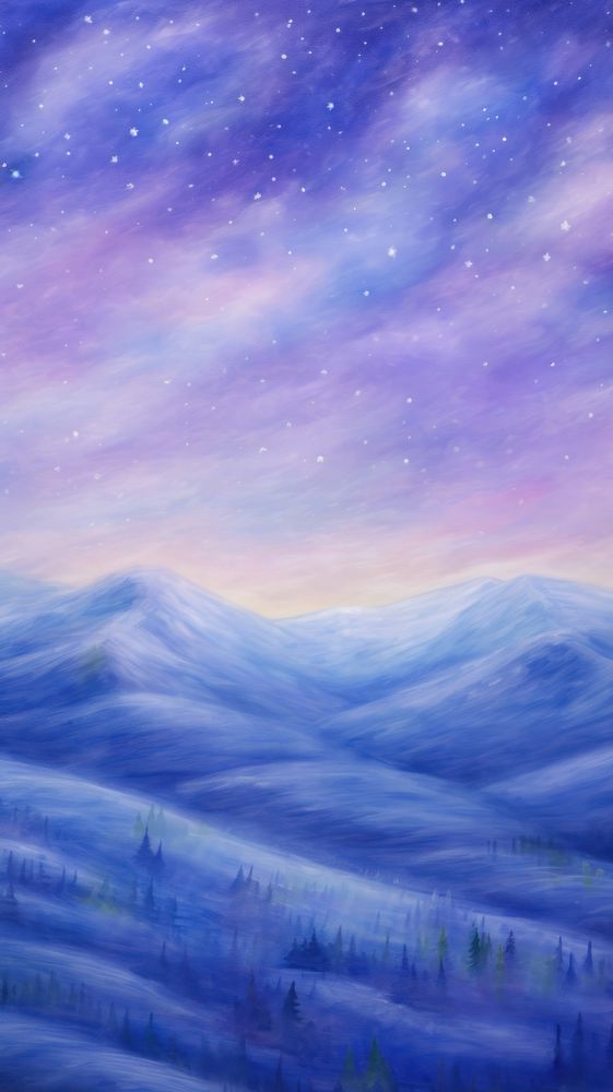 Starry night wallpaper landscape outdoors painting. AI generated Image by rawpixel.