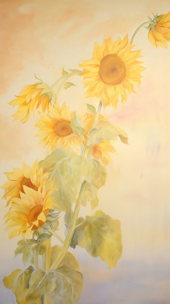 Sunflowers wallpaper painting plant petal. AI generated Image by rawpixel.