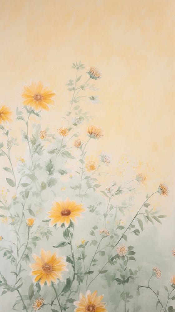 Sunflowers wallpaper painting pattern plant. AI generated Image by rawpixel.