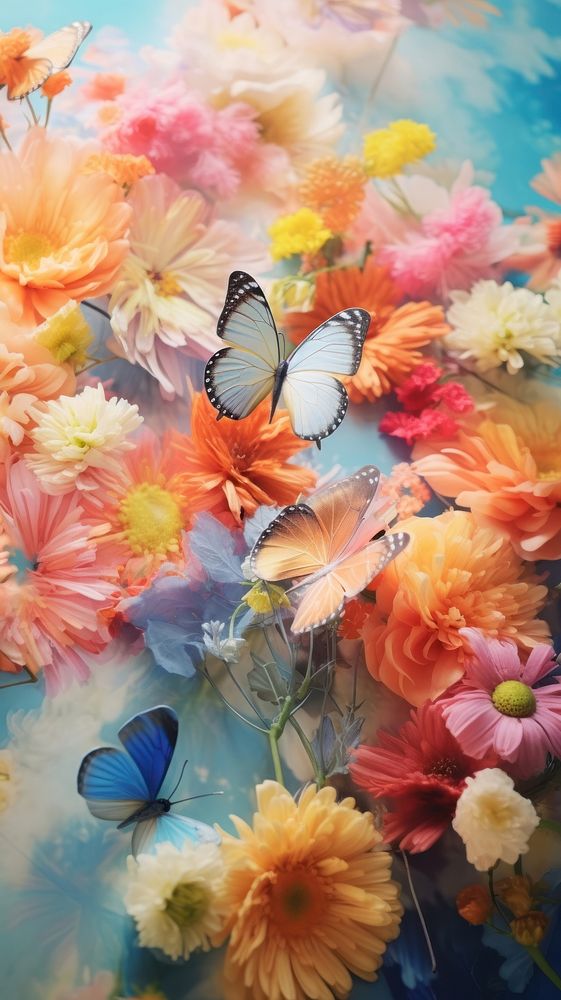 Spring flowers and butterflies backgrounds butterfly painting. 