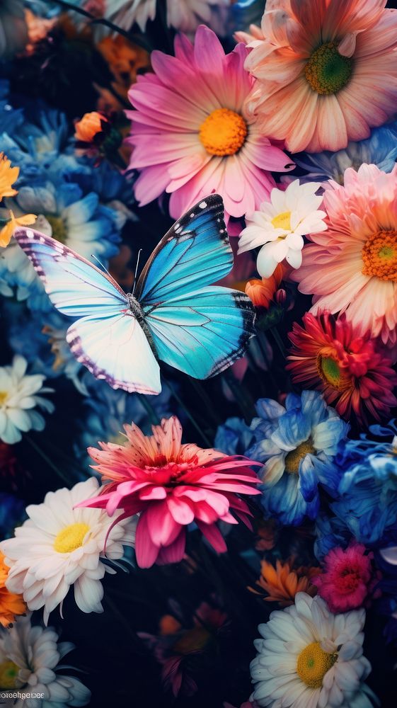 Spring flowers and butterflies backgrounds butterfly outdoors. AI generated Image by rawpixel.
