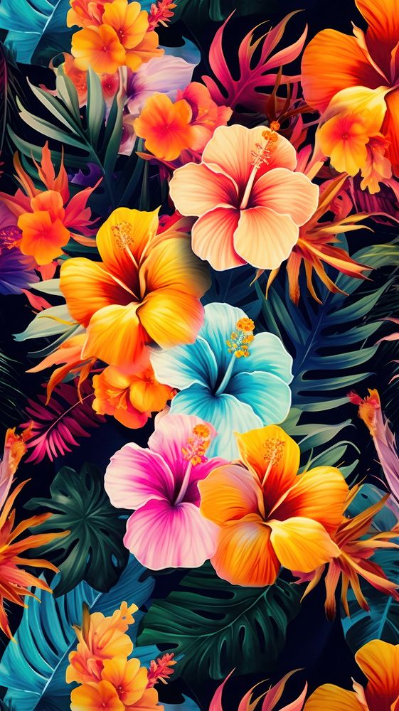 Summer flowers wallpaper outdoors tropics pattern. 