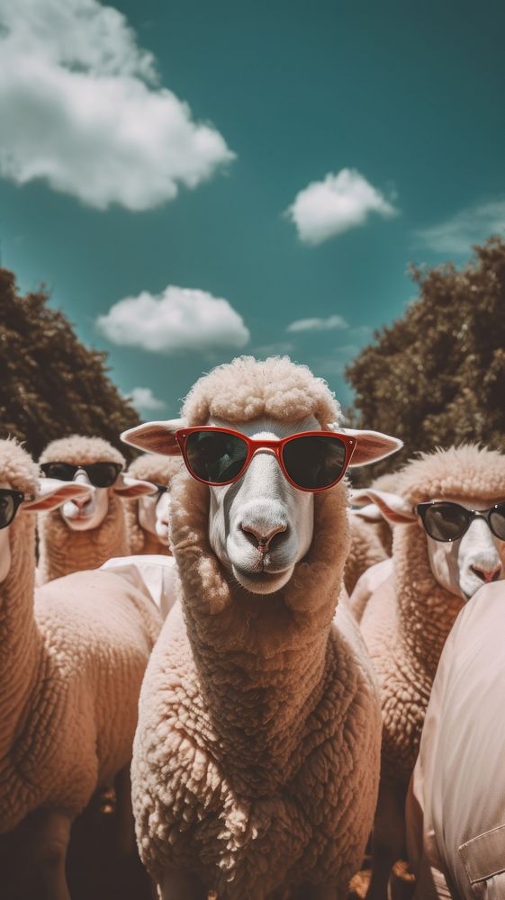 Sheeps sunglasses livestock wildlife. 