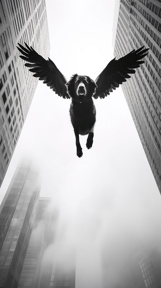 A man with wings flying in the sky building city architecture. AI generated Image by rawpixel.