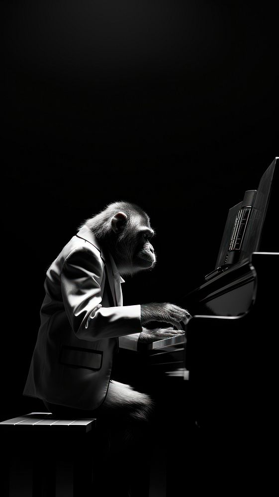 A monkey wearing taxedo playing piano photography keyboard musician. AI generated Image by rawpixel.