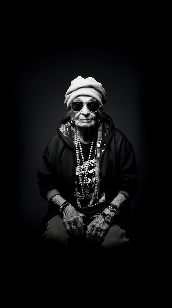 An old woman wearing rapper costume photography necklace portrait. AI generated Image by rawpixel.