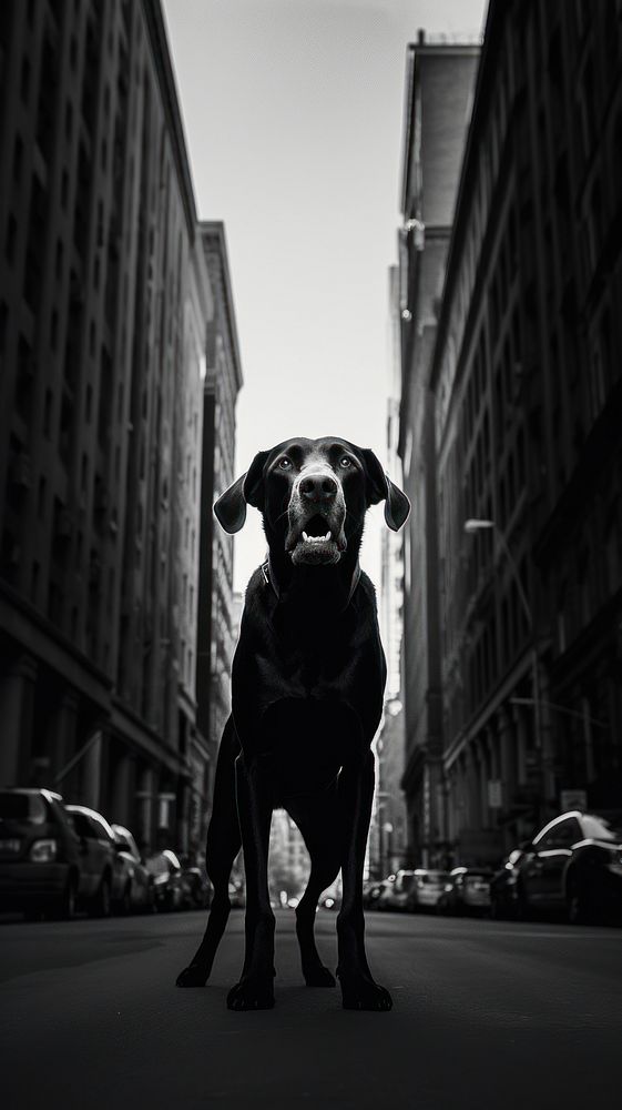 A giant dog attack the city photography silhouette mammal. AI generated Image by rawpixel.