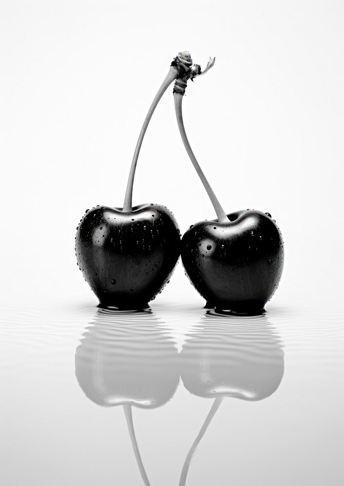Two cherry on the white table fruit black plant. AI generated Image by rawpixel.