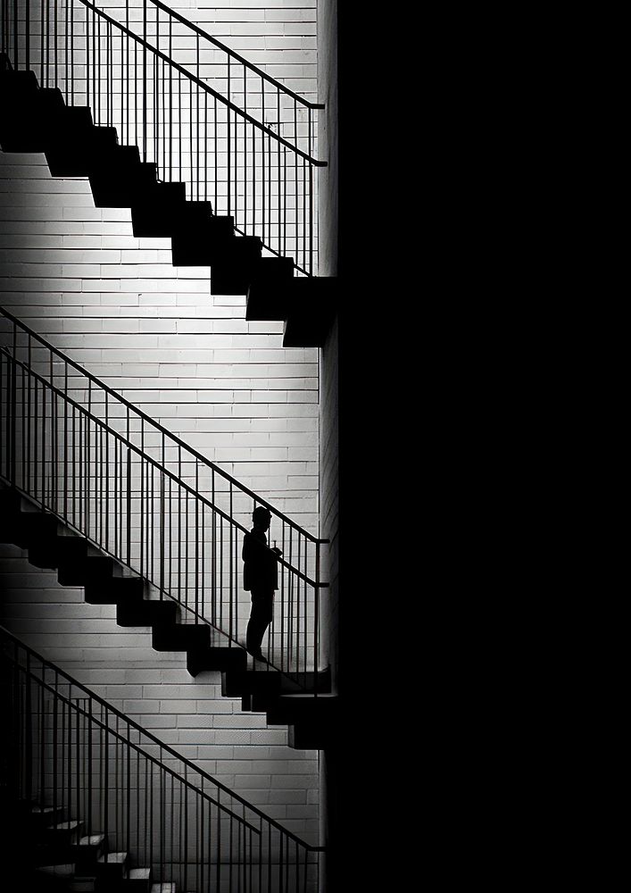 A man sitting on the stair architecture staircase building. AI generated Image by rawpixel.