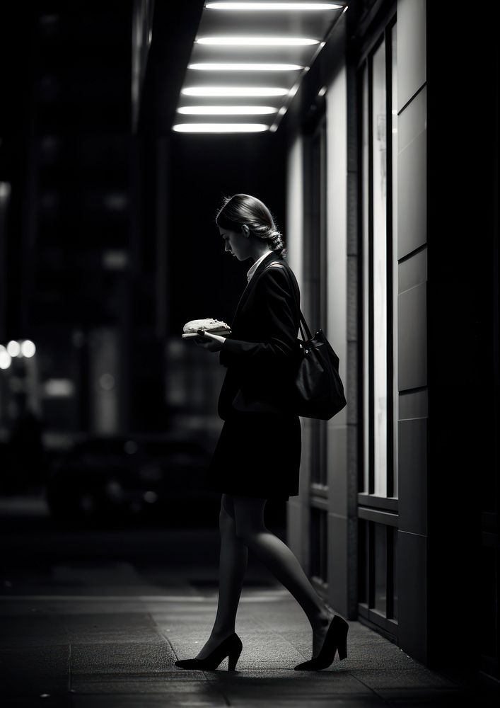 A city woman having a sandwich while walking to work architecture footwear motion. AI generated Image by rawpixel.
