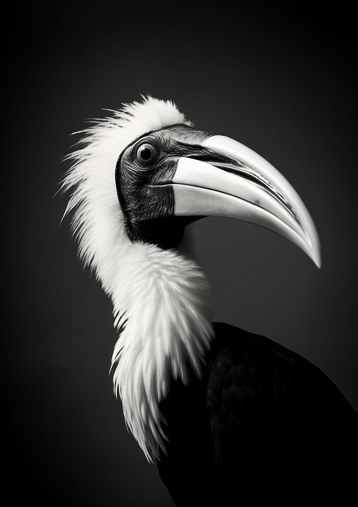 A hornbill bird animal black white. AI generated Image by rawpixel.
