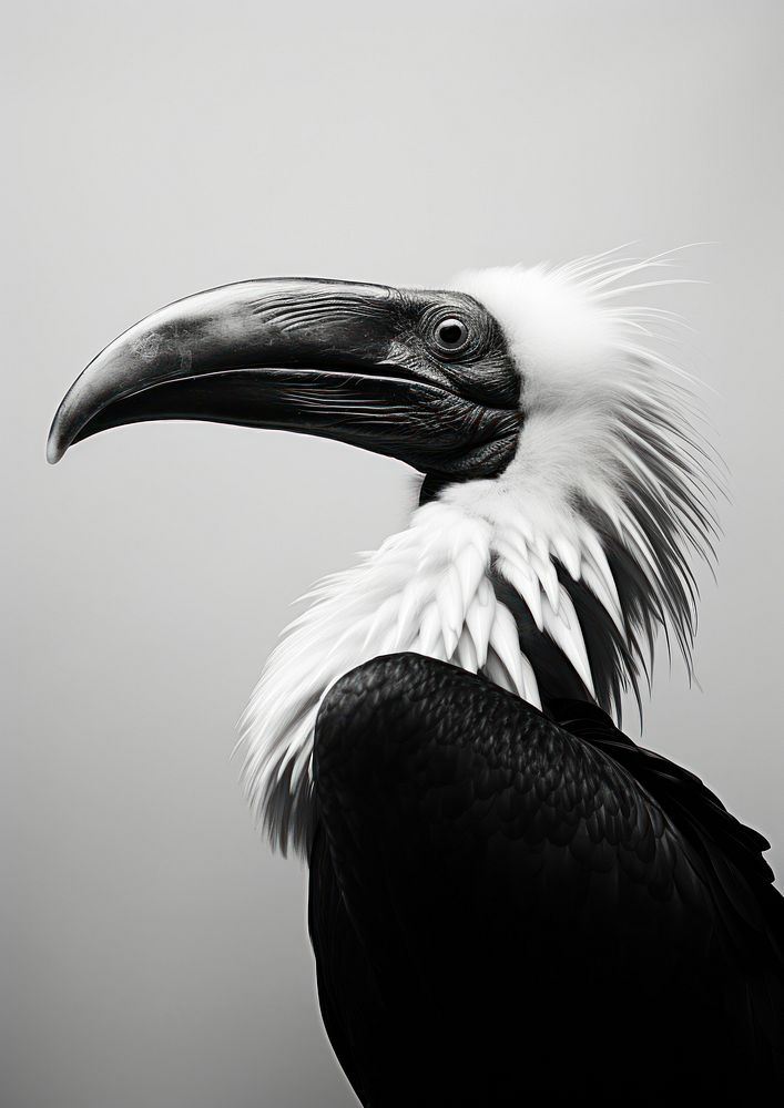 A hornbill bird and the sky animal black white. AI generated Image by rawpixel.