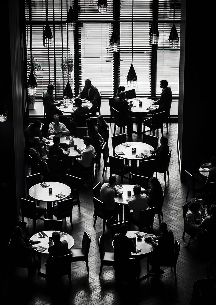 A lot of people in the restaurant architecture furniture table. AI generated Image by rawpixel.