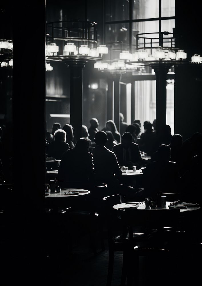 A lot of people in the restaurant architecture black white. AI generated Image by rawpixel.