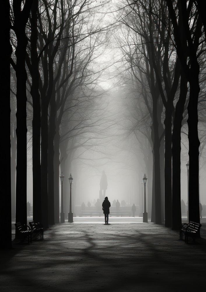 A lot of people in the park silhouette outdoors walking. AI generated Image by rawpixel.