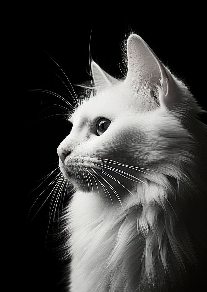 A white cat mammal animal black. AI generated Image by rawpixel.