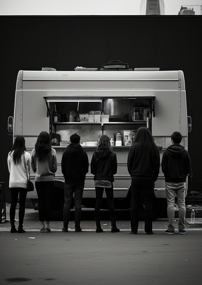 People waiting for the food truck vehicle adult black. AI generated Image by rawpixel.