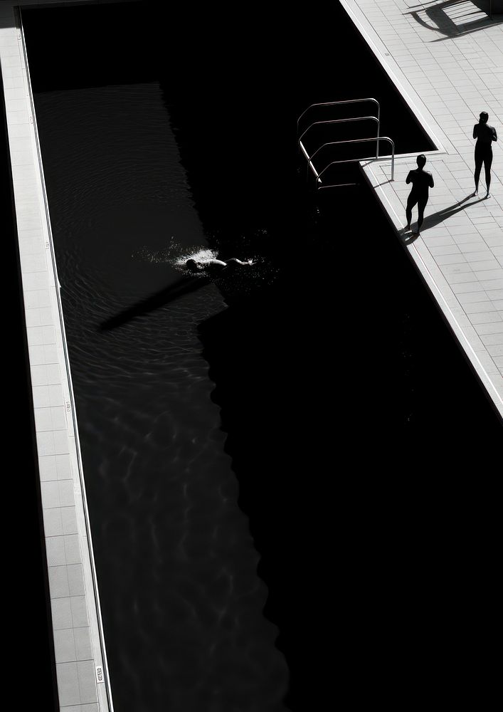 People in the pool outdoors black white. AI generated Image by rawpixel.