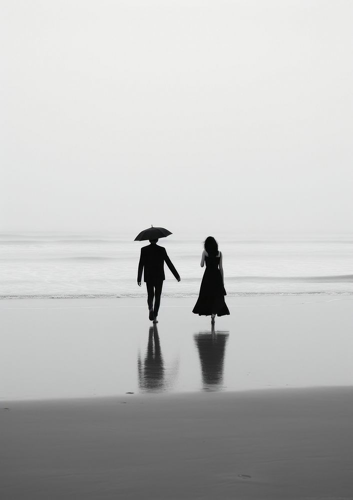 People on the beach silhouette outdoors walking. AI generated Image by rawpixel.