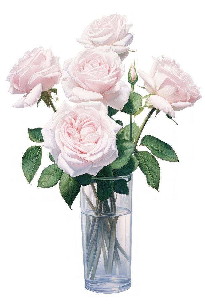 Roses in a vase flower plant white background. AI generated Image by rawpixel.