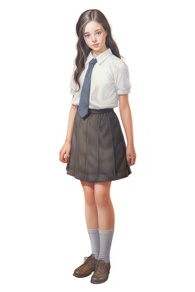 Young girl wearing uniform school miniskirt white background accessories. AI generated Image by rawpixel.