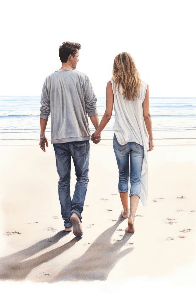 Couple walking beach adult hand. AI generated Image by rawpixel.