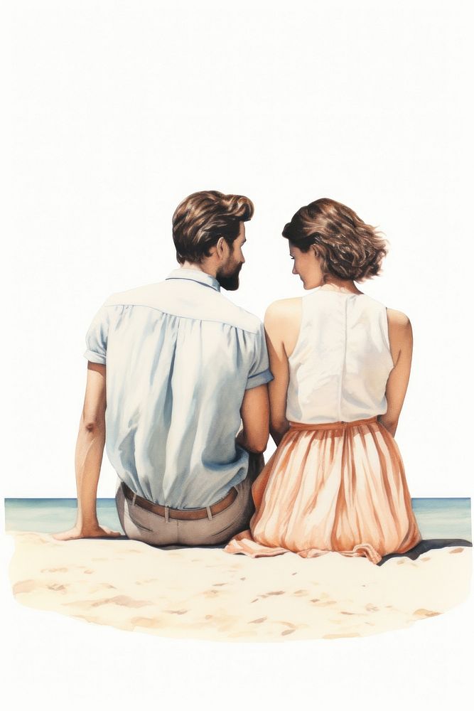 Couple sitting beach adult back. AI generated Image by rawpixel.