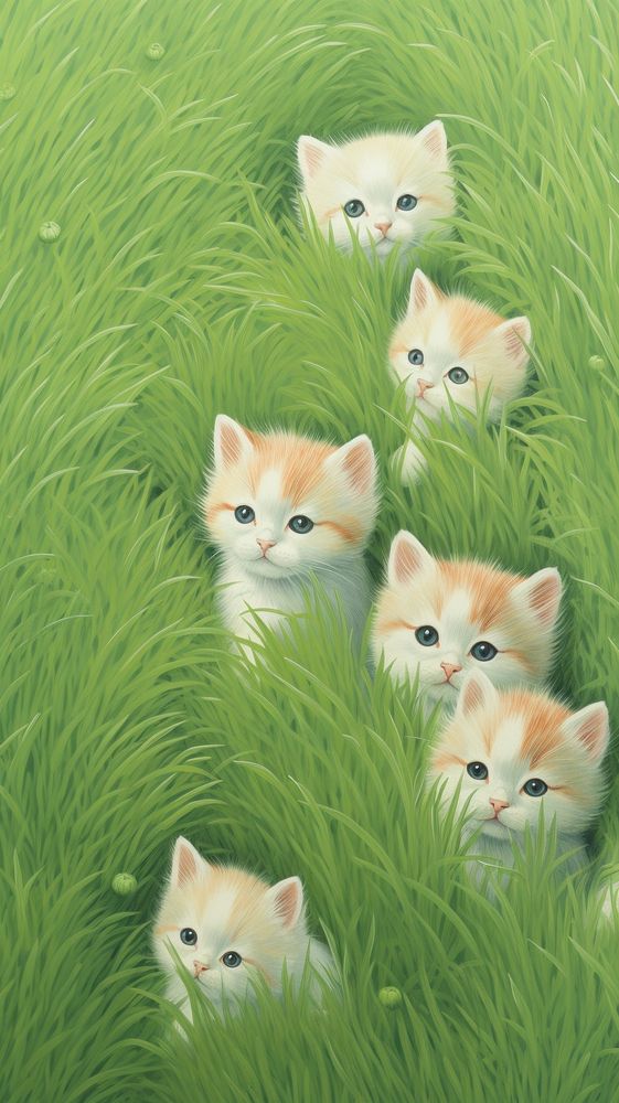 Kittens playing on the grass kitten animal mammal. AI generated Image by rawpixel.