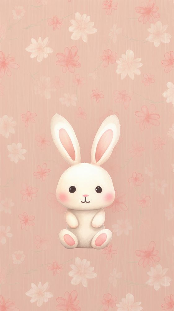 Cute rabbit and flower wallpaper pattern animal. AI generated Image by rawpixel.