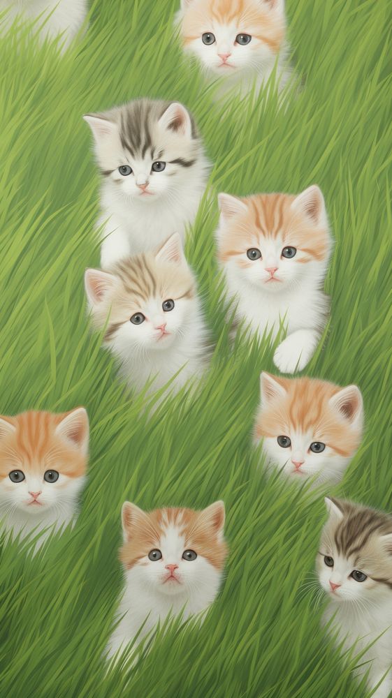 Kittens playing on the grass kitten animal mammal. 