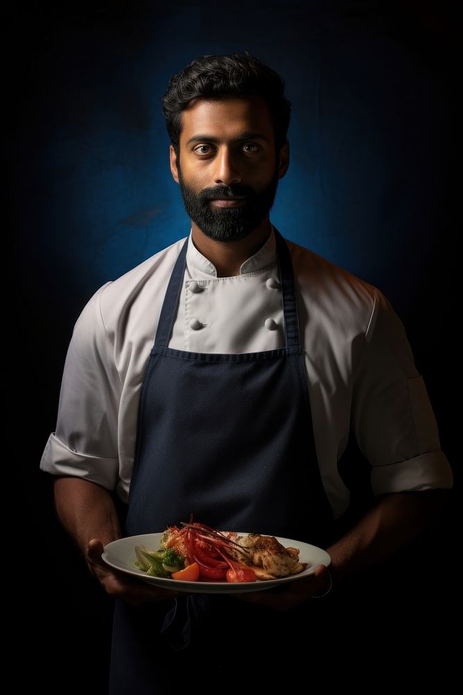 South Asian chef plate food holding. AI generated Image by rawpixel.