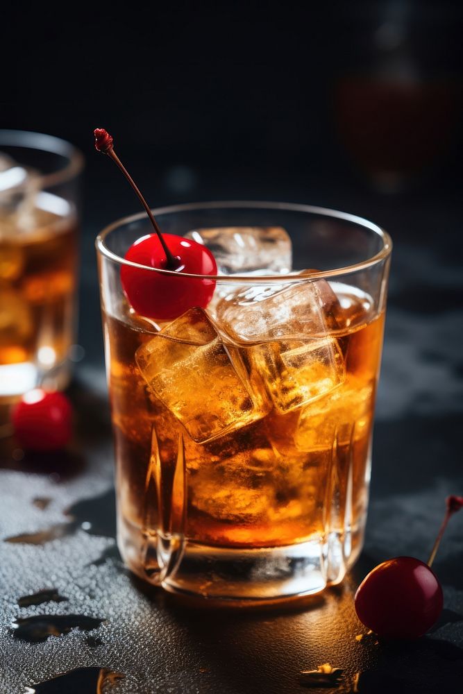 Whiskey cocktail with cherry drink fruit glass. AI generated Image by rawpixel.
