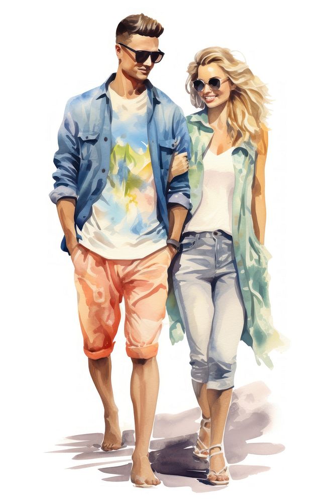 Couple walking shorts summer. AI generated Image by rawpixel.