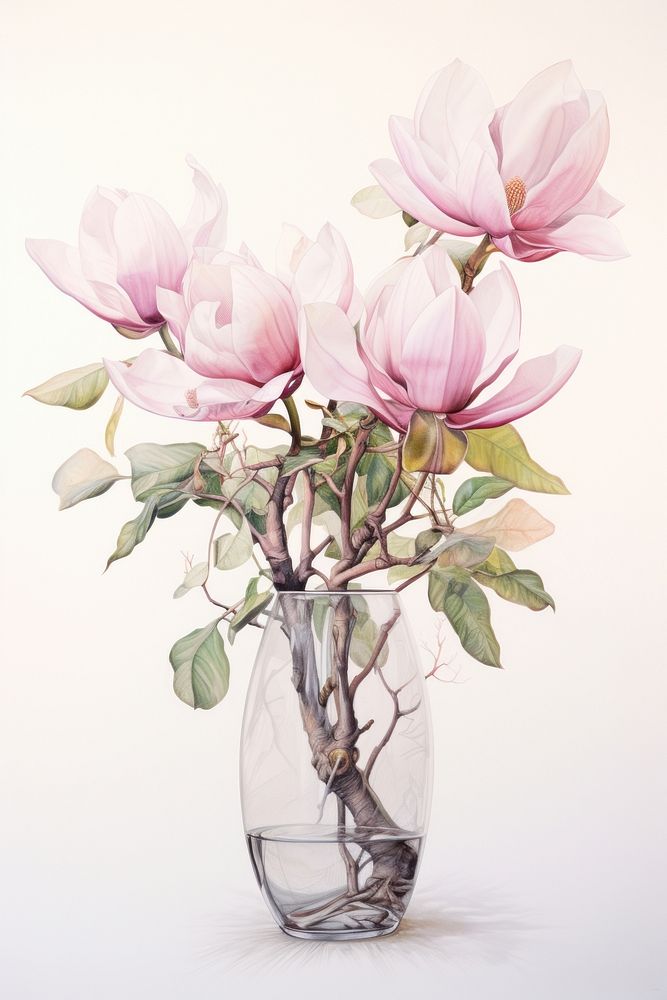 Magnolia in a vase painting blossom flower. AI generated Image by rawpixel.