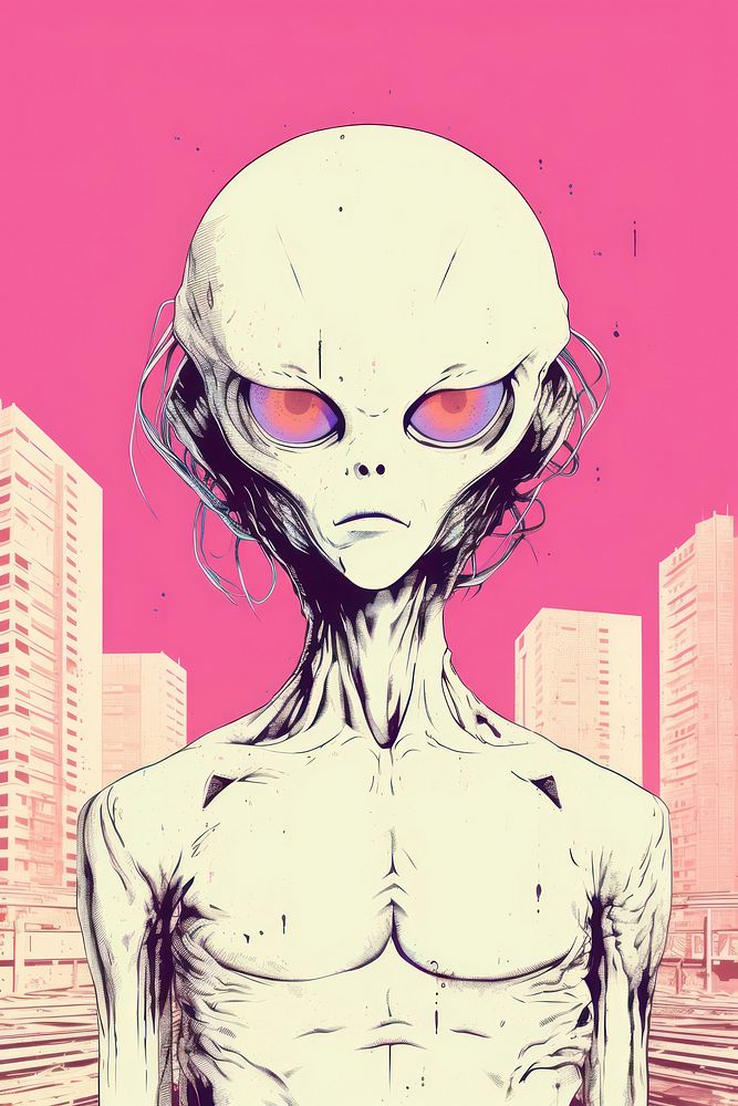 Alien drawing sketch comics. AI generated Image by rawpixel.