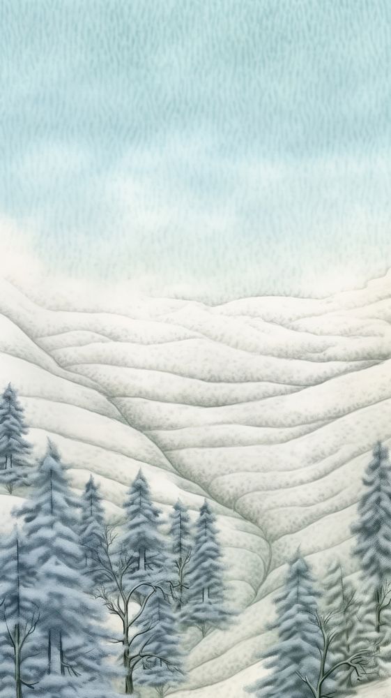Winter landscape wallpaper backgrounds outdoors drawing. AI generated Image by rawpixel.