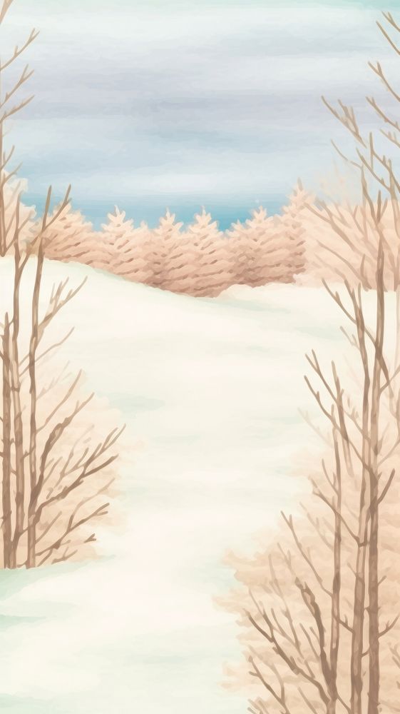 Winter landscape wallpaper backgrounds outdoors drawing. AI generated Image by rawpixel.